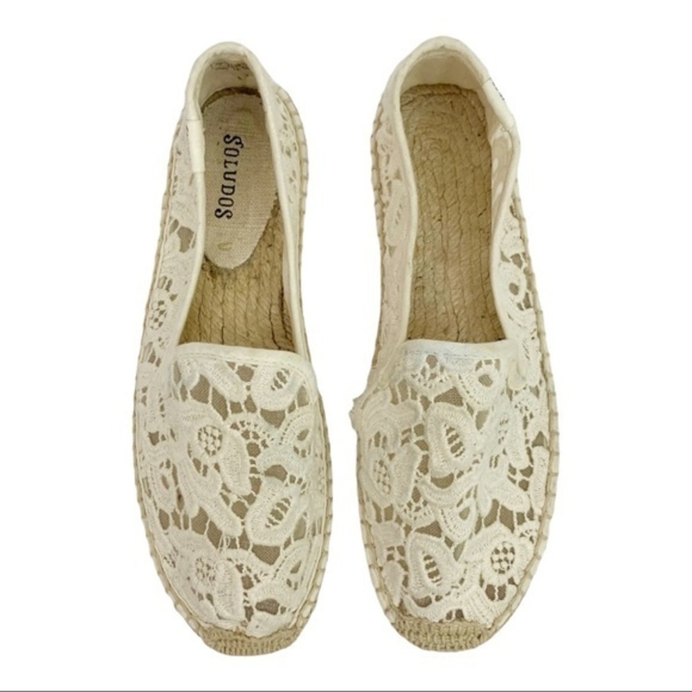 Soludos White Tulip Lace Espadrille Smoking Slipper Flats Women’s Size 7
